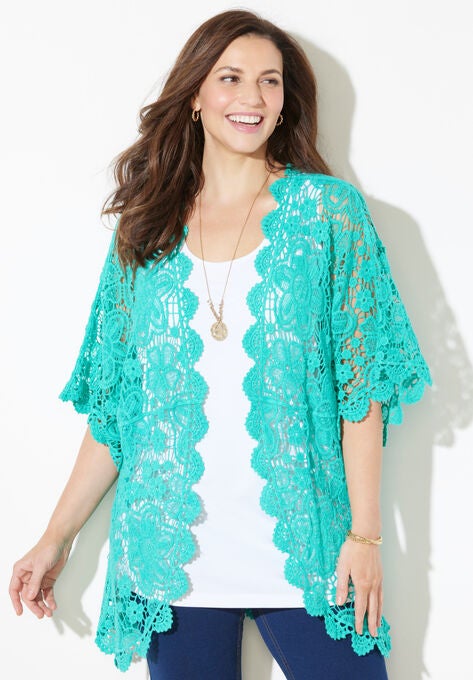 Graceful Crochet Kimono, AQUA SEA, hi-res image number null