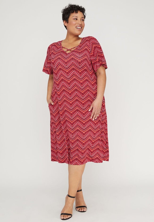 Soft Crisscross A-Line Dress, FIREWORK RED, hi-res image number null