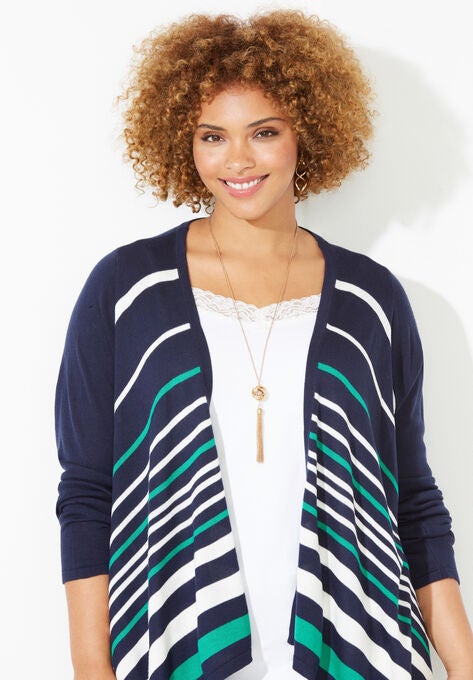 Liz&Me Striped Cascade Cardigan, , alternate image number null