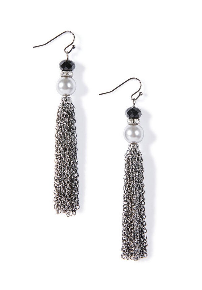 Pearl Tassel Drop Earrings, SILVER, hi-res image number null