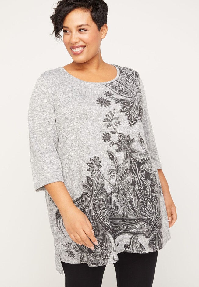 ComfySoft Paisley Sparkle Tunic Top, HEATHER GREY, hi-res image number null