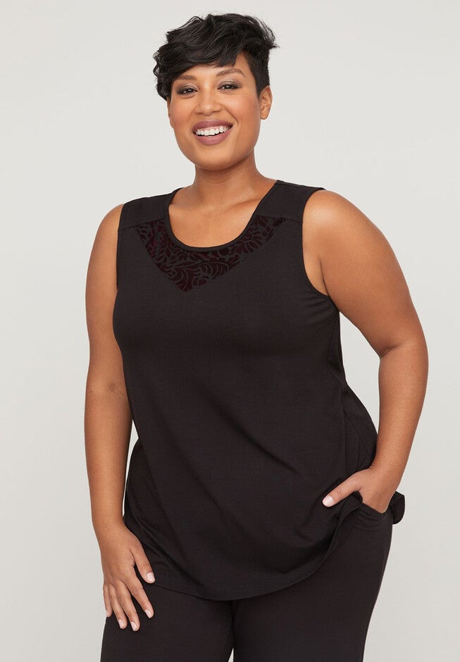 AnyWear Velvety Trim Tank, BLACK, hi-res image number null
