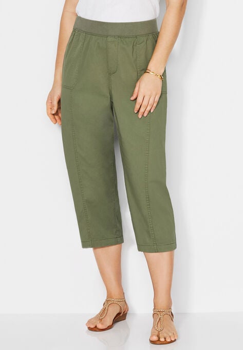 Knit Waist Cargo Capri, CLOVER GREEN, hi-res image number null