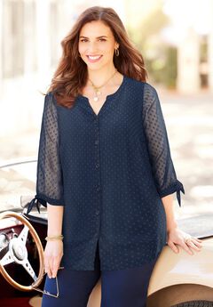 Swiss Dot Tie Sleeve Blouse