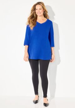 Suprema® Studio 3/4 Sleeve Studded V-Neck Tee