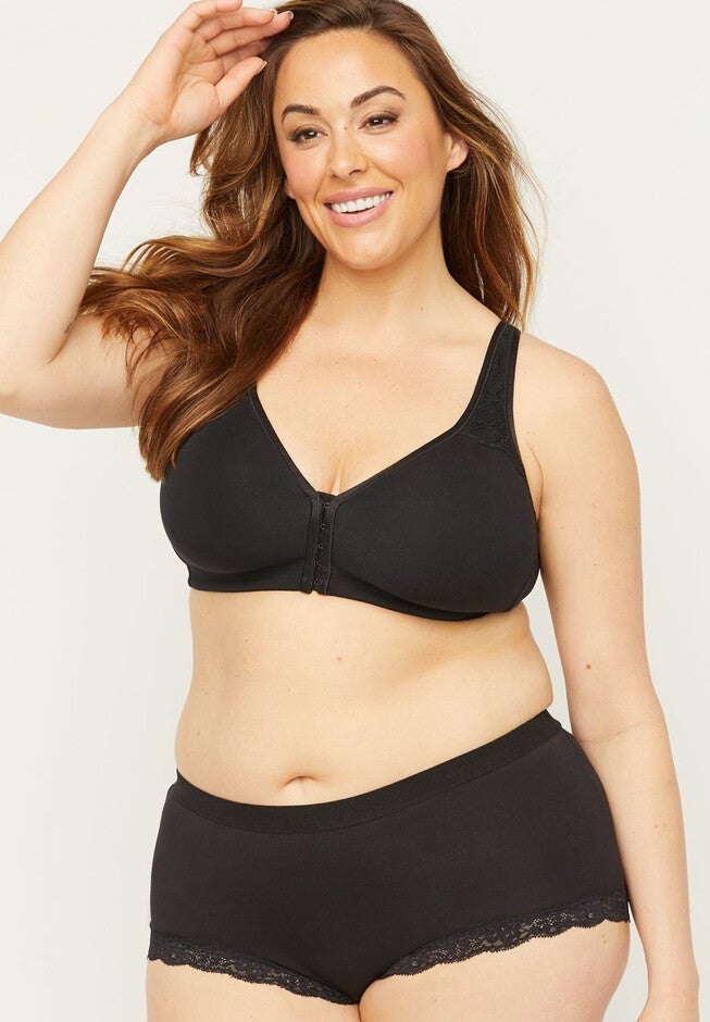 Front-Close No-Wire Cotton Comfort Bra, BLACK, hi-res image number 0