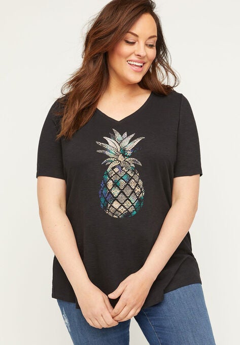 Gilded Pineapple Tee, BLACK PINEAPPLE, hi-res image number null