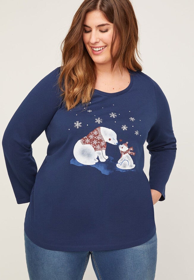 Glimmering Polar Bear Tee With Long Sleeves, MARINER NAVY, hi-res image number 0