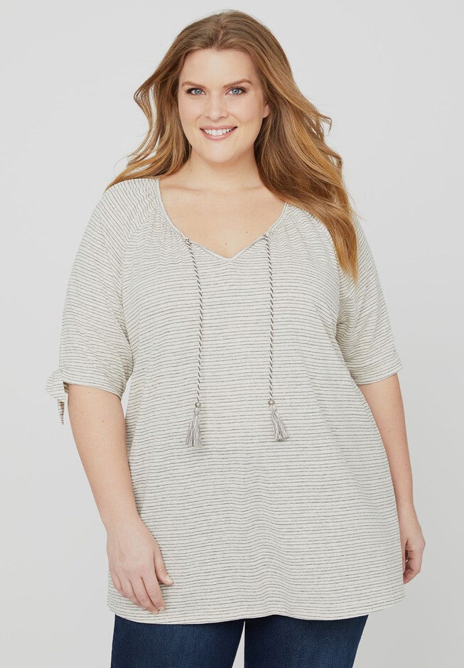 Hazelnut Peasant Top, KHAKI, hi-res image number 0