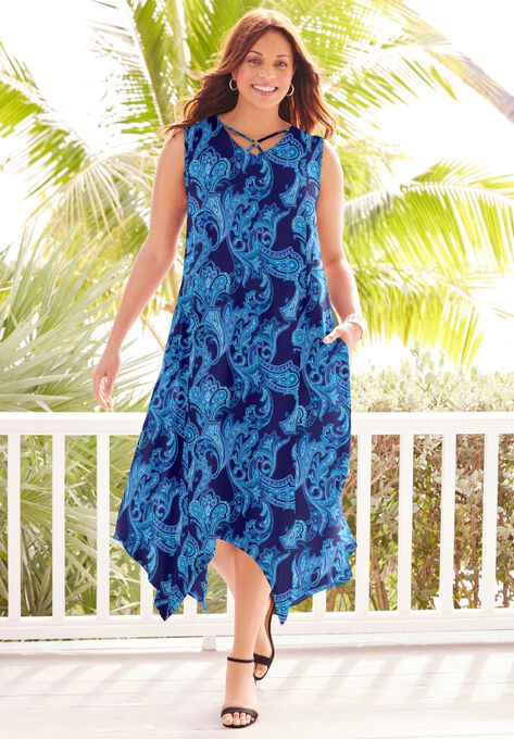 AnyWear Sleeveless Dress, NAVY PAISLEY, hi-res image number null