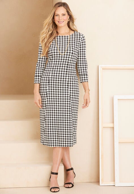 Liz&Me® Ponte Knit Dress, BLACK HOUNDSTOOTH, hi-res image number null