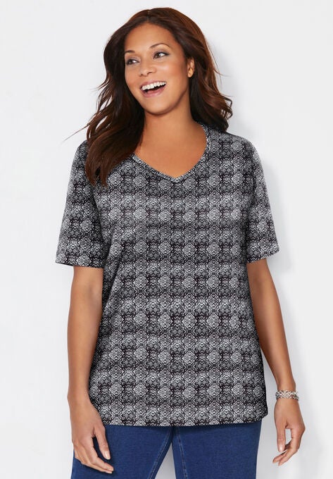 Suprema™ Short Sleeve V-Neck Tee, BLACK DOT MEDALLION, hi-res image number null