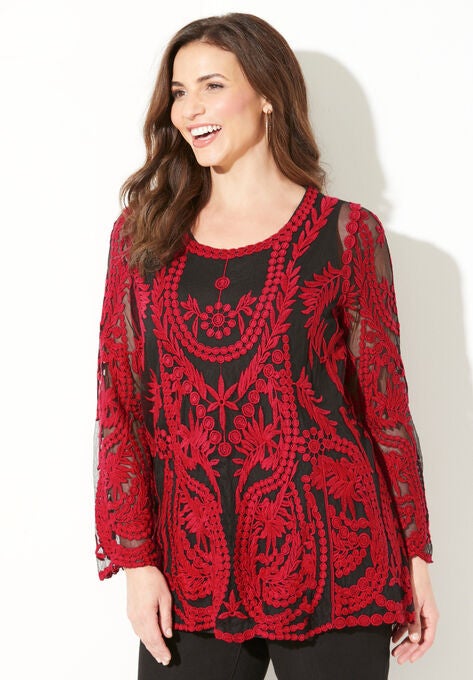 Embroidered Mesh Top, , alternate image number null