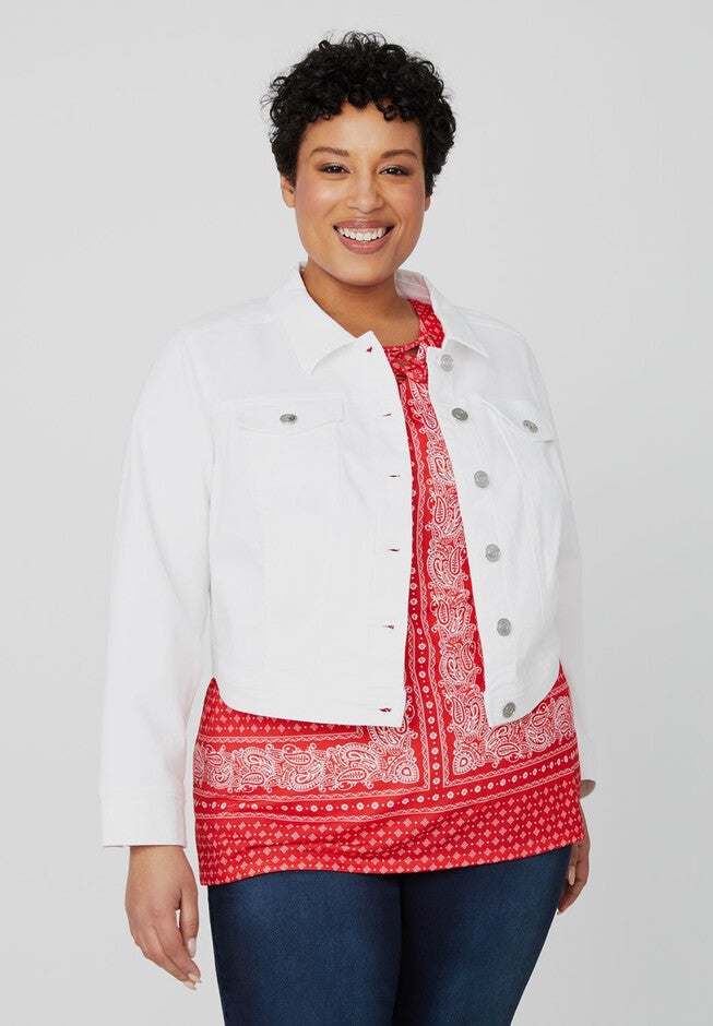 White Jean Jacket, WHITE, hi-res image number 0