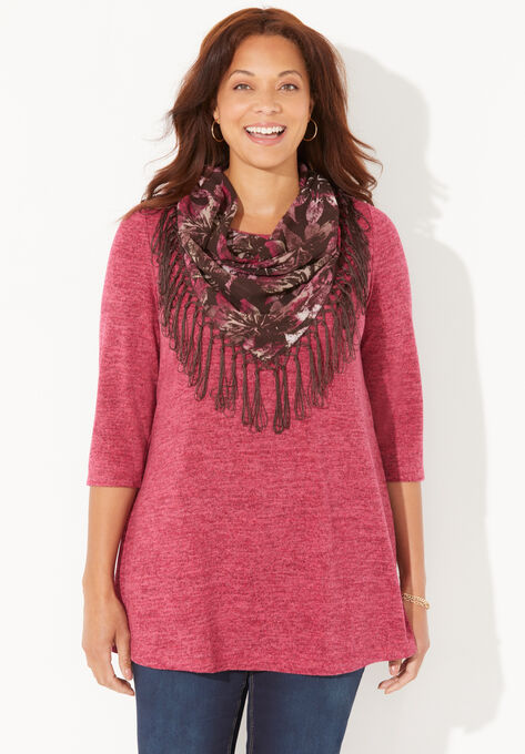 Impossibly Soft Tunic & Scarf Duet, CHERRY RED, hi-res image number null