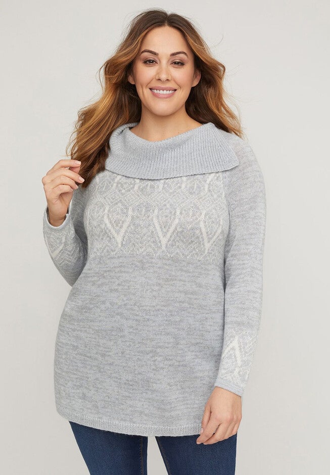 Fair Isle Split-Neck Sweater, ASHLEY BLUE, hi-res image number null