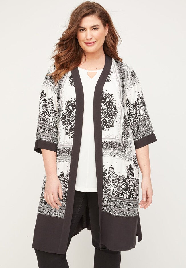 Shiloh Kimono Duster, BLACK WHITE, hi-res image number null