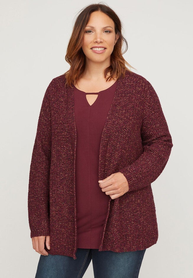 Autumn Sunset Marled Cardigan, DEEP RUBY, hi-res image number null