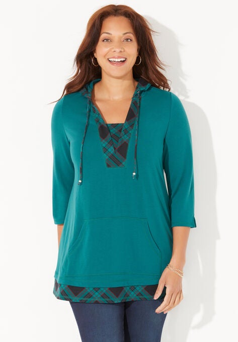 French Terry Duet Hoodie, EMERALD GREEN, hi-res image number null