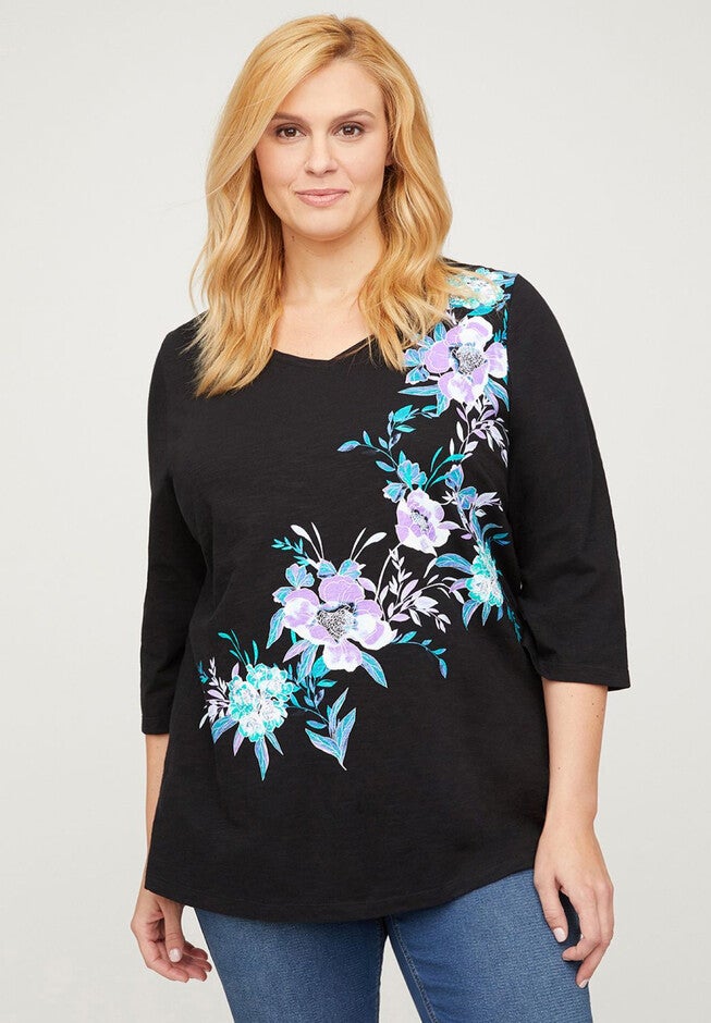 Floral Blend Top, BLACK MULTI FLORAL, hi-res image number null