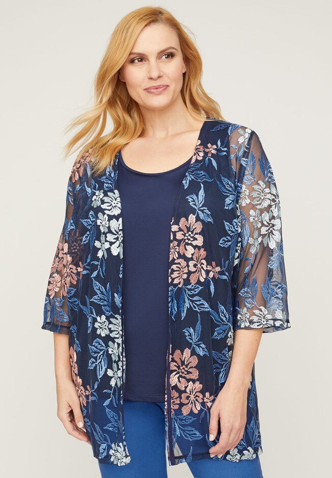 Open Bouquet Cardigan, FLORAL PRINT, hi-res image number null