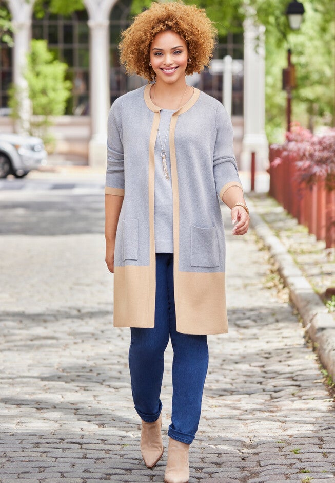 Liz&Me® Coatigan, MEDIUM HEATHER GREY COLORBLOCK, hi-res image number 0