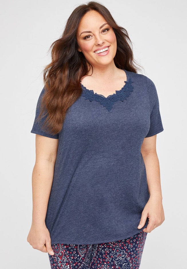 Sunset Lace-Trim Sleep Tee, MARINER NAVY, hi-res image number null