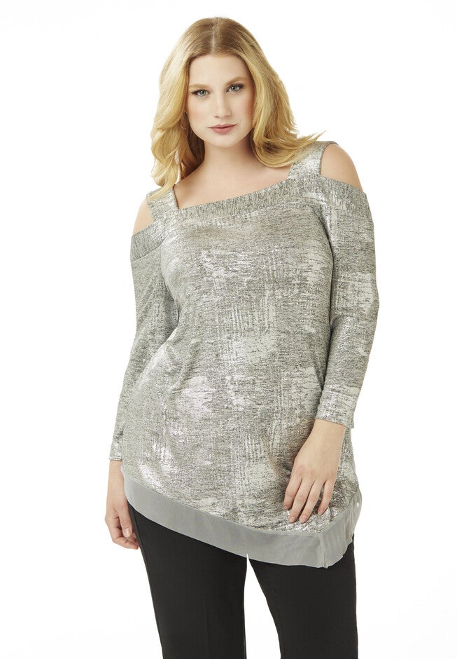 Metallic Shimmer Top, SILVER, hi-res image number null