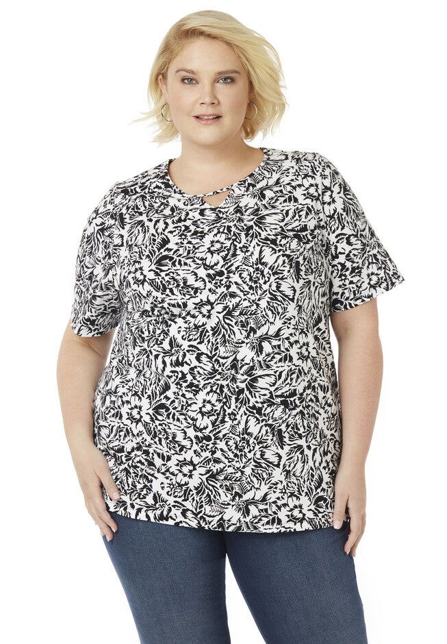 Etched Floral Top, BLACK, hi-res image number null