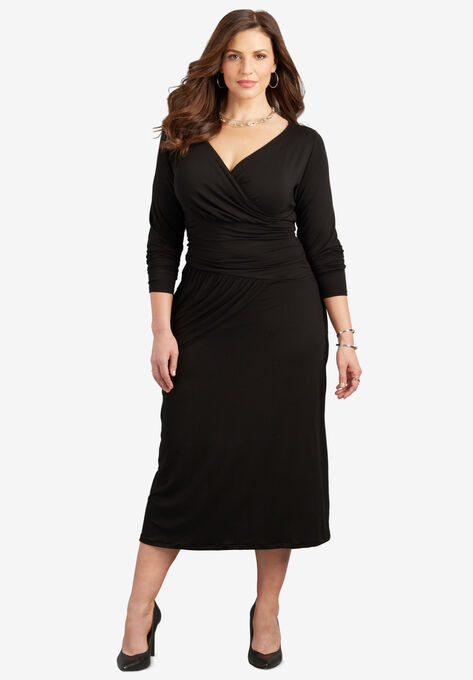 Curvy Collection Draped Midi Dress, BLACK, hi-res image number null
