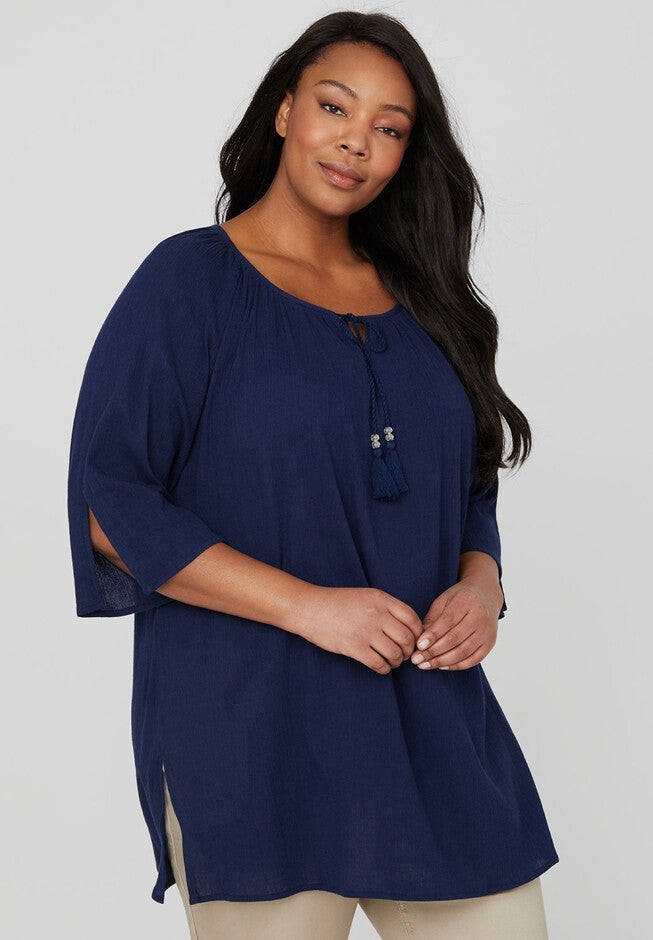 Peaceful Print Peasant Top, MARINER NAVY, hi-res image number null