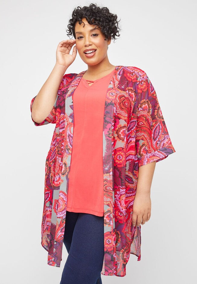 Georgette Bloom Kimono, PAISLEY PRINT, hi-res image number 0