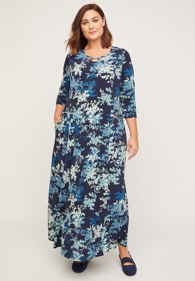 Floral Grove Maxi Dress (With Pockets), NAUTICAL BLUE, hi-res image number 0
