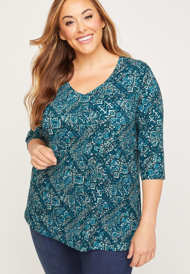 Mountaintop Skyline Tee, TEAL ETHNIC PRINT, hi-res image number null
