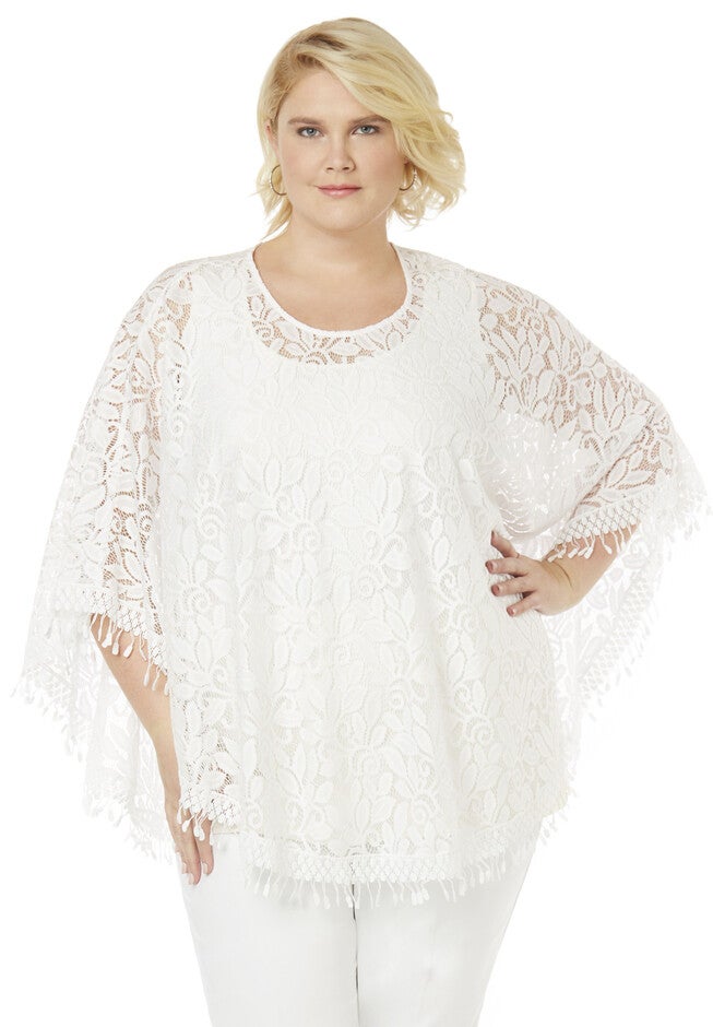 Serenity Crochet Poncho, WHITE, hi-res image number 0