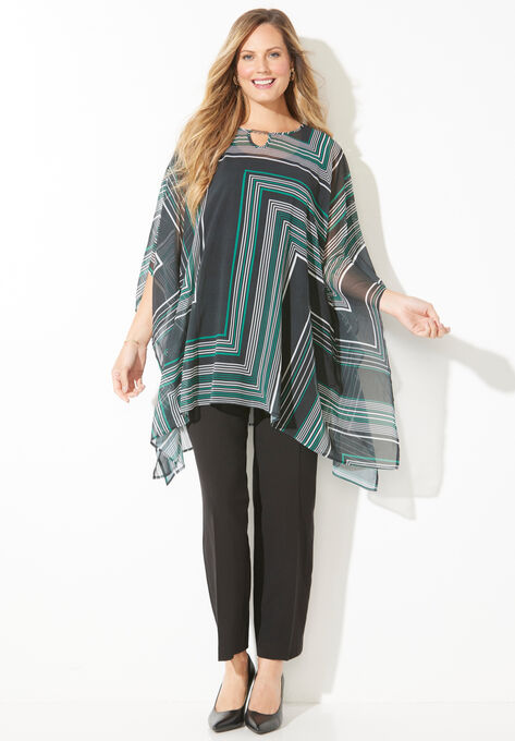 Keyhole Georgette Poncho, , alternate image number null