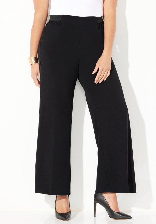 REFINED PULL-ON WIDE-LEG PANT, BLACK, hi-res image number 0