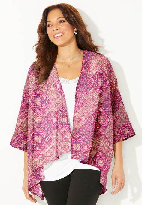 Georgette Cascade Kimono, PINK BURST MOSAIC PATCHWORK, hi-res image number null