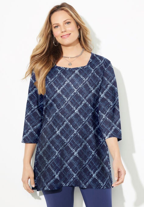 Easy Fit Squareneck Tee, NAVY BIAS PLAID, hi-res image number null