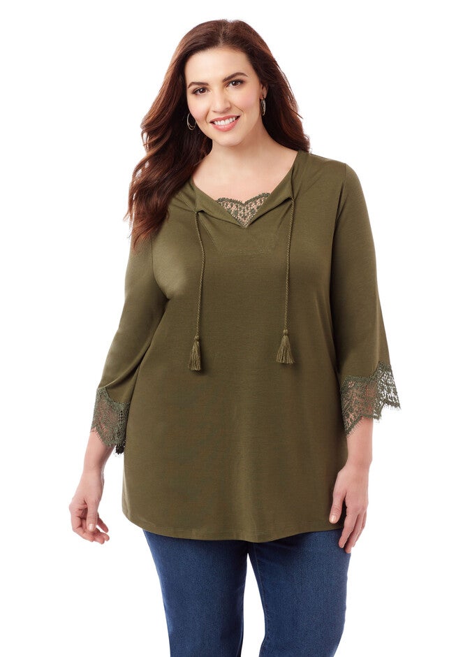Boho Romance Top, TRUE OLIVE, hi-res image number null