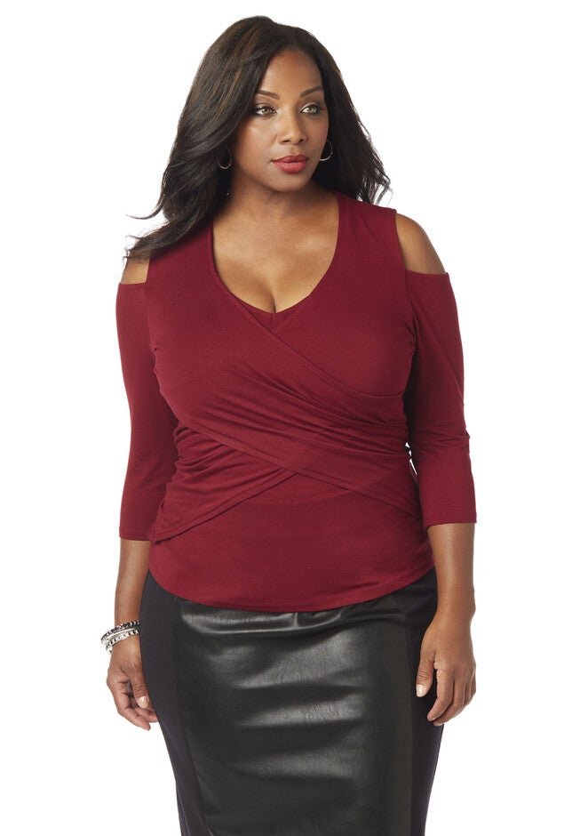 Curvy Collection Drape-Front Top, DEEP SCARLET, hi-res image number null