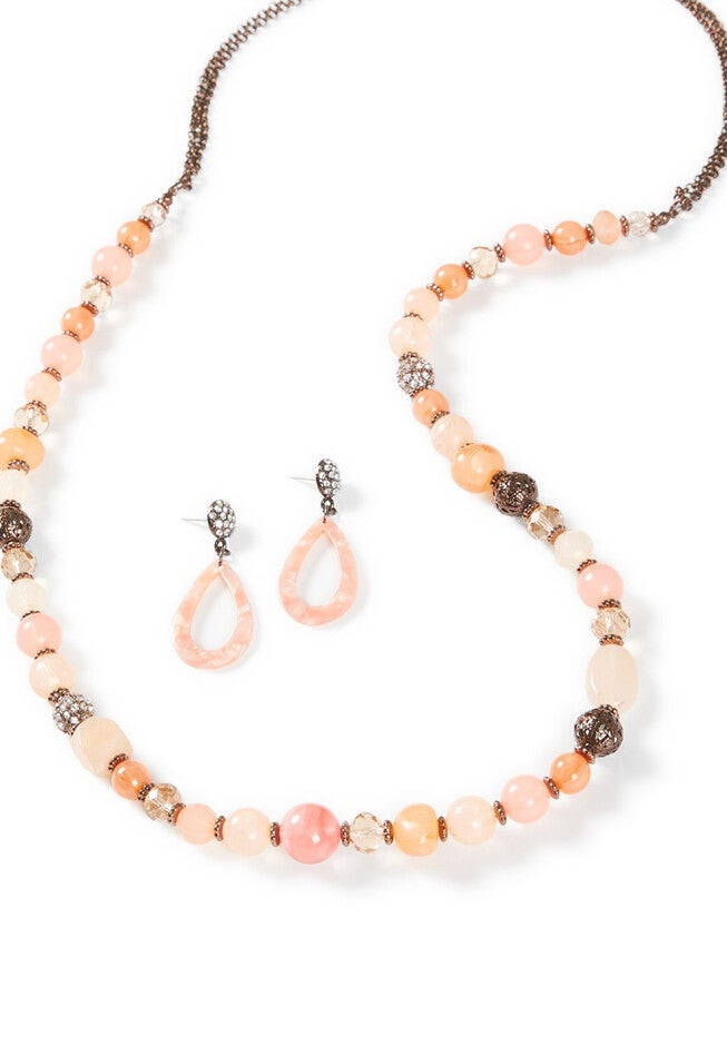 Soft Rose Beaded Necklace, TEA ROSE, hi-res image number null