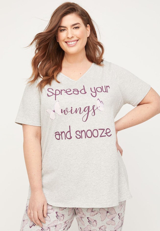 Butterfly Blush Sleep Tee, GREY BUTTERFLY, hi-res image number null