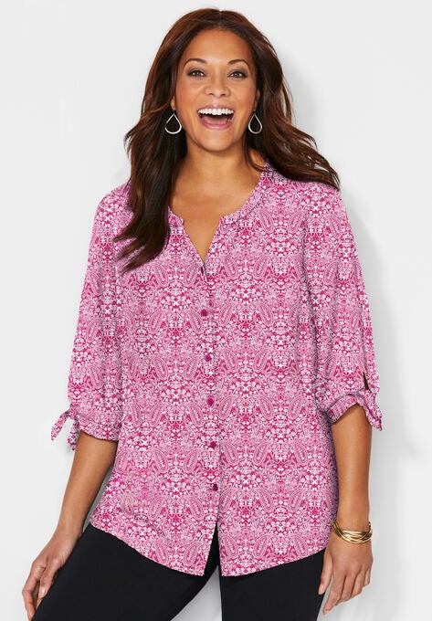 Georgette Buttonfront Blouse, PINK PAISLEY, hi-res image number null
