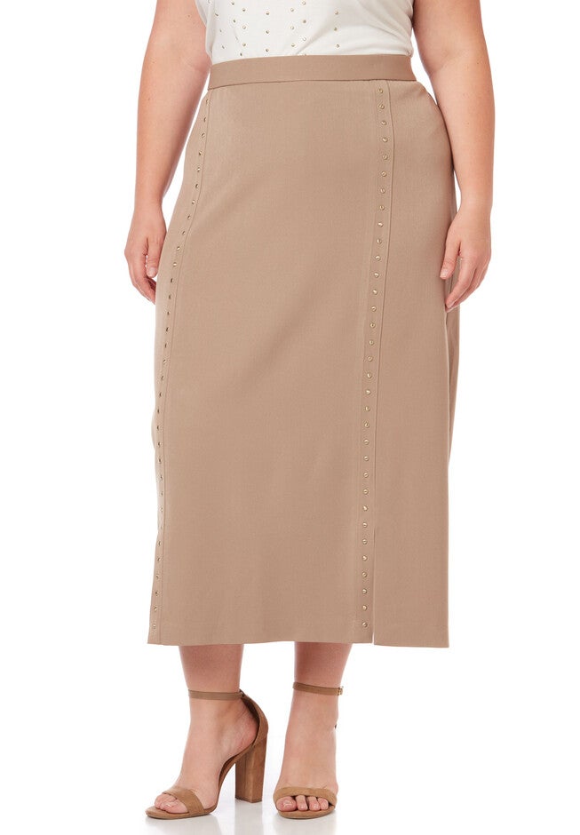 Black Label Studded Seam Skirt, CAPPUCCINO, hi-res image number 0