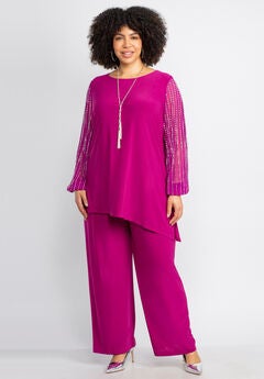 2-Piece Beaded Mesh Sleeve Pant Set