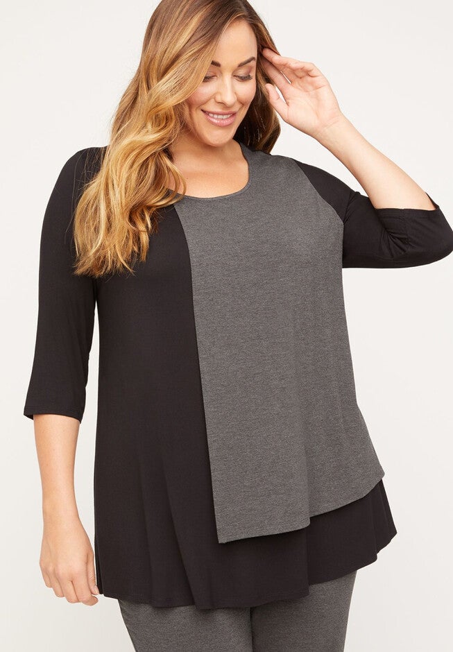 AnyWear Layered Drape Tunic, BLACK, hi-res image number null