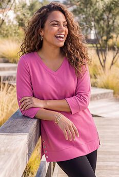 Cloud Knit Ribbed V-Neck Tunic