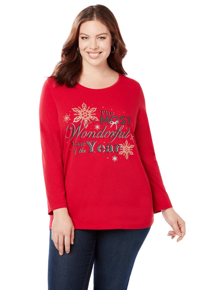Wonderful Holiday Long Sleeve Graphic Tee, RED, hi-res image number null