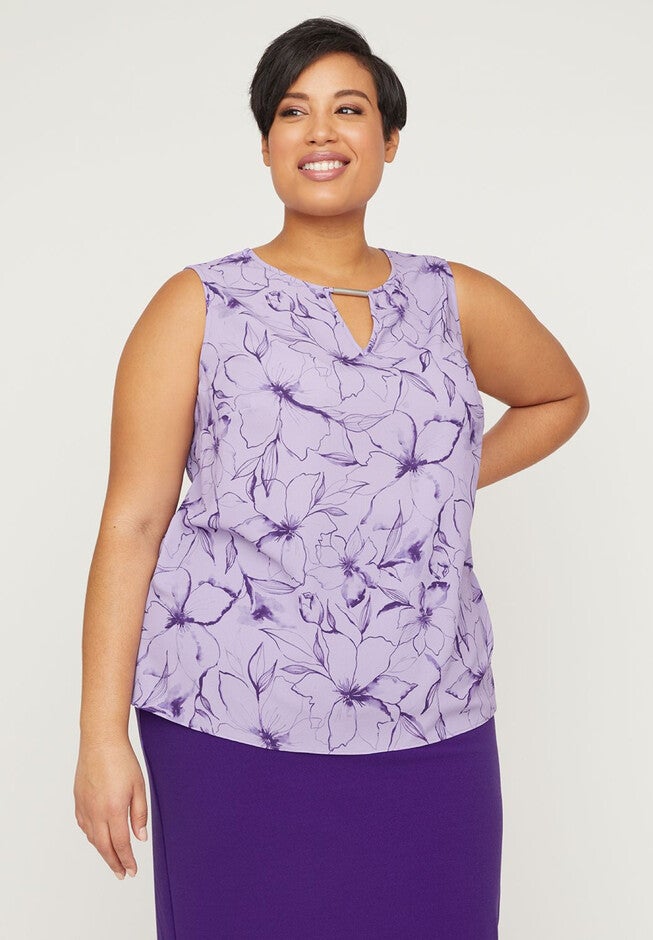 Black Label Cutout Tank, HYDRANGEA PURPLE FLORAL, hi-res image number 0